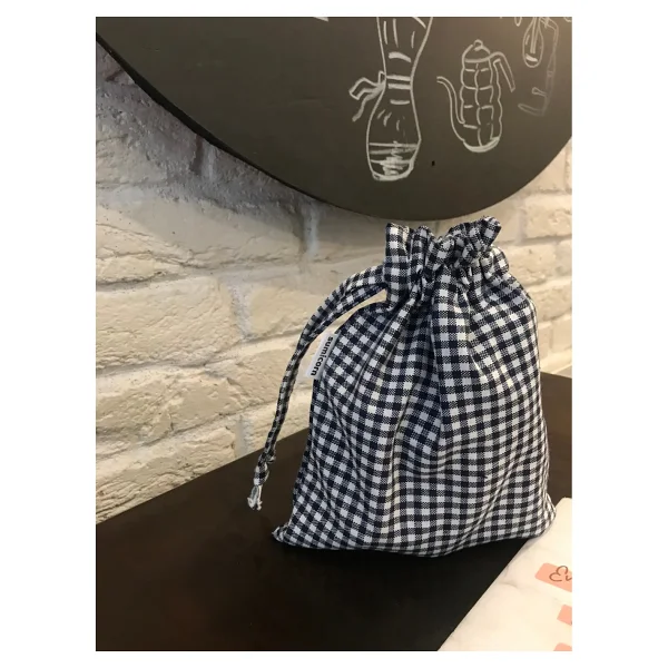 Sumicorn Design Lacivert Pötikareli Çevre Dostu Bez Keten Büzgülü İpli Düzenleyici Kese, Makyaj Çantası - Görsel 4