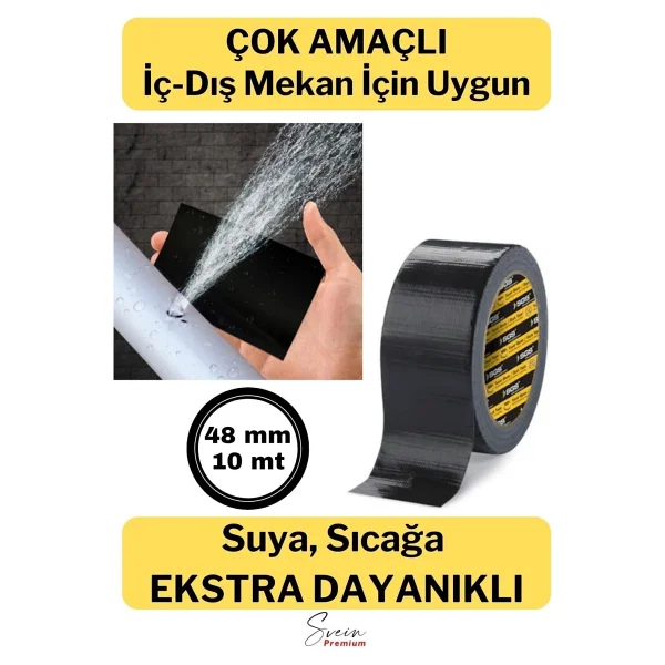 Svein Çok Amaçlı Su Geçirmez Sızdırmaz Dayanıklı Boru Çatlak Onarım İzolasyon Siyah Tamir Bandı 48mm 10mt - Görsel 4
