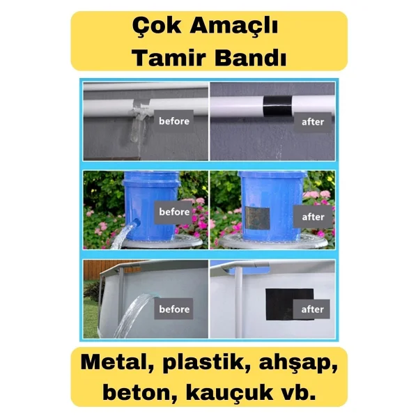 Svein Çok Amaçlı Su Geçirmez Sızdırmaz Dayanıklı Boru Çatlak Onarım İzolasyon Siyah Tamir Bandı 48mm 10mt - Görsel 2