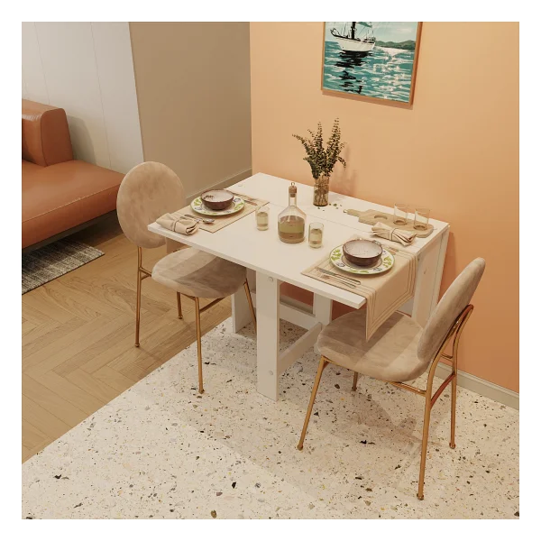 Ankara Orman Ürünleri Pratik Katlanır Mutfak Yemek Çalışma Masası - 6 Kişilik - %100 Mdf - Beyaz - Görsel 2