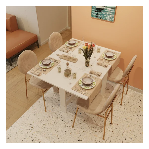 Ankara Orman Ürünleri Pratik Katlanır Mutfak Yemek Çalışma Masası - 6 Kişilik - %100 Mdf - Beyaz - Görsel 3