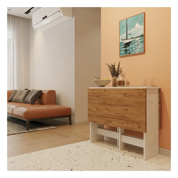 Ankara Orman Ürünleri Pratik Katlanır Mutfak Yemek Çalışma Masası - 6 Kişilik - %100 Mdf - Atlantik Çam - Görsel 6
