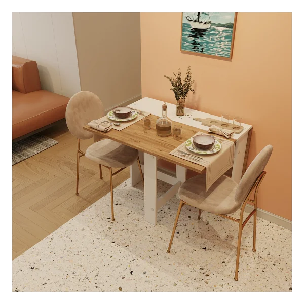 Ankara Orman Ürünleri Pratik Katlanır Mutfak Yemek Çalışma Masası - 6 Kişilik - %100 Mdf - Atlantik Çam - Görsel 2