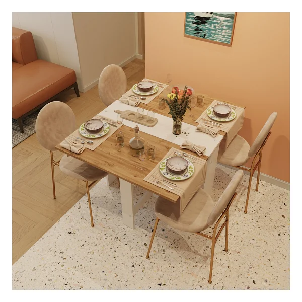 Ankara Orman Ürünleri Pratik Katlanır Mutfak Yemek Çalışma Masası - 6 Kişilik - %100 Mdf - Atlantik Çam - Görsel 3