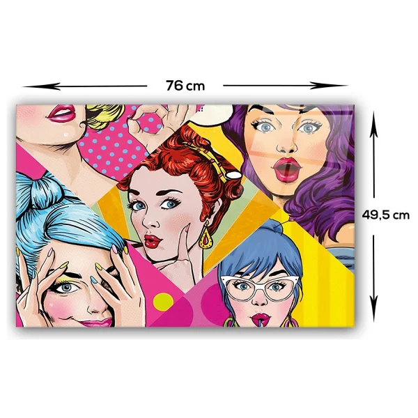 Decorita Cam Ocak Arkası Koruyucu Popart Ladies 40CM x 60CM - 49,5 x 76 cm - Görsel 3