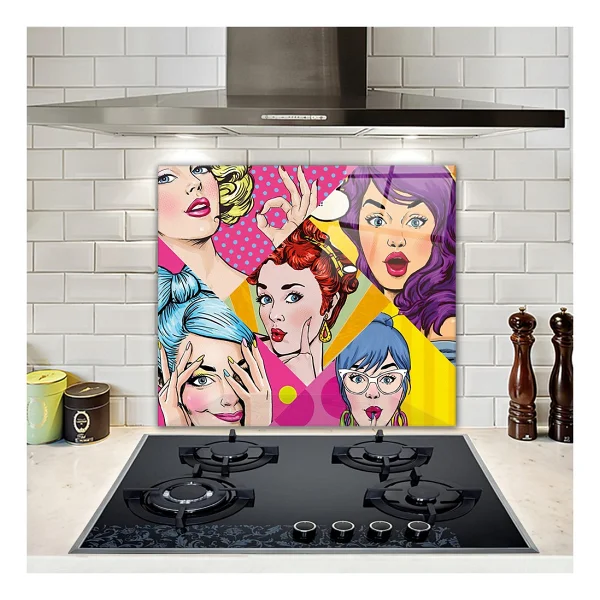 Decorita Cam Ocak Arkası Koruyucu Popart Ladies 40CM x 60CM - 52 x 60 cm - Görsel 6