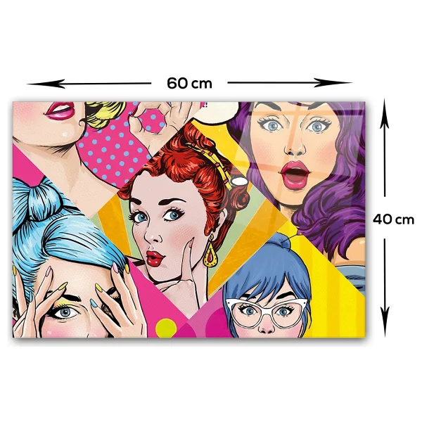Decorita Cam Ocak Arkası Koruyucu Popart Ladies 40CM x 60CM - 40 x 60 cm - Görsel 2