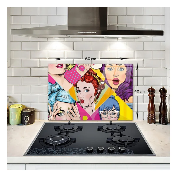 Decorita Cam Ocak Arkası Koruyucu Popart Ladies 40CM x 60CM - 40 x 60 cm - Görsel 3