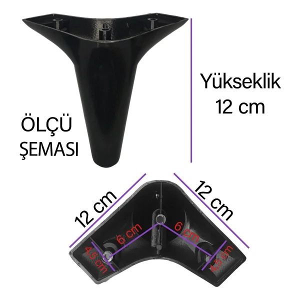 Glaswen Zelve 12 cm Siyah Lüx Mobilya Kanepe Sehpa Ünite Koltuk Ayağı Baza Ayak - Görsel 3