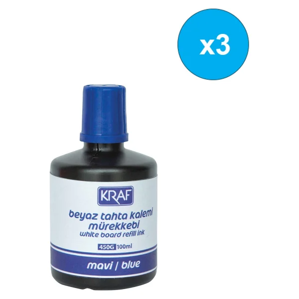 Kraf 450 g 100 ml Beyaz Tahta Kalem Mürekkebi Mavi - Görsel 4