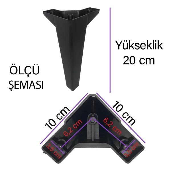 Glaswen 8 Adet Serdivan 20 cm Siyah Lüx Mobilya Kanepe Sehpa Ünite Koltuk Ayağı Baza Ayak - Görsel 3