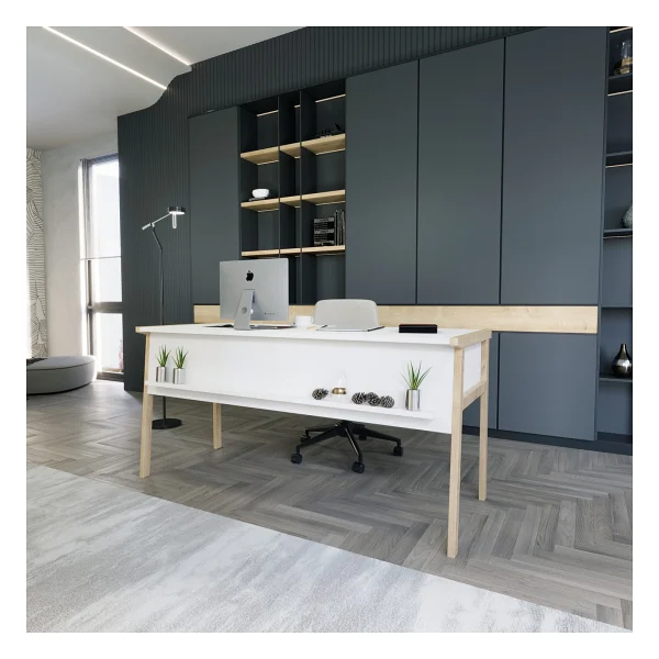 Lagomood Zenith Ofis Masası 150CM Beyaz Meşe - Görsel 5