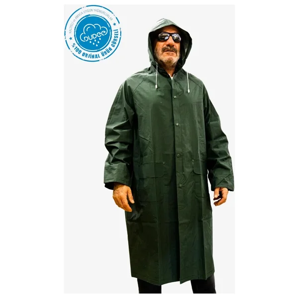 Toptancı Amca Yağmurluk Lüks Kalın Pvc Yağmurluk Çıtçıtlı Yağmurluk Kapşonlu Balıkçı Yeşil - 2XL - Görsel 6