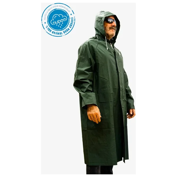 Toptancı Amca Yağmurluk Lüks Kalın Pvc Yağmurluk Çıtçıtlı Yağmurluk Kapşonlu Balıkçı Yeşil - 2XL - Görsel 2