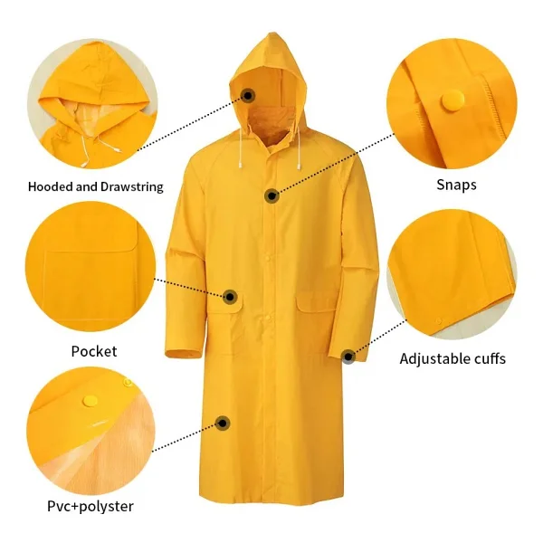 Toptancı Amca Yağmurluk Lüks Kalın Pvc Yağmurluk Çıtçıtlı Yağmurluk Kapşonlu Balıkçı Sarı - 2XL - Görsel 2