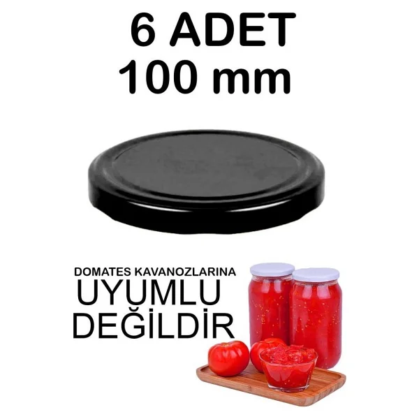 6 Adet 10cm Metal Kavanoz Kapağı Siyah - Görsel 2
