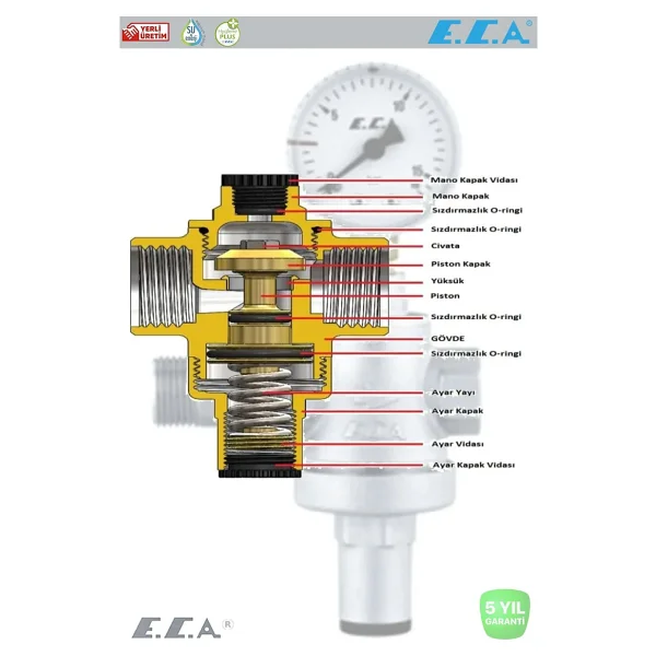 E.C.A 3/4" Basınç Düşürücü Valf Pistonlu 602111009 - Görsel 3