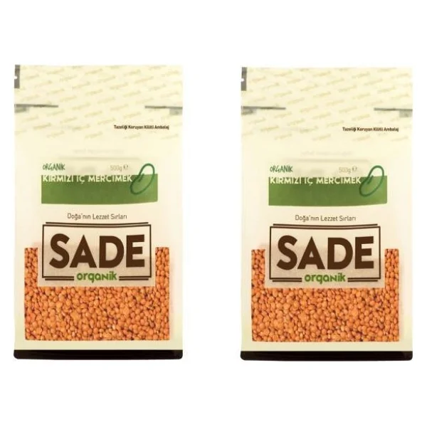 Sade Organik 500 gr 2'li Paket Kırmızı Mercimek - Görsel 2