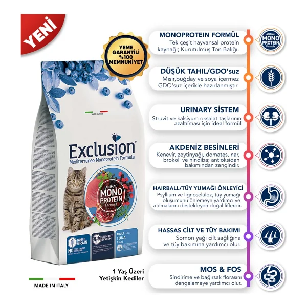 Exclusion Monoprotein Ton Balıklı 1.5 kg Yetişkin Kedi Maması - Görsel 2