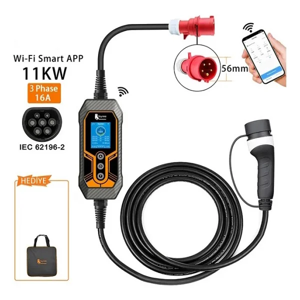 Feyree 16A 3 Faz Tip 2 Şarj Kablosu 11KW Wıfı-App Özellikli 5m Ev Şarj Cihazı Elektrikli Araç Şarj Kablosu Cee Fişli, Değiştirilebilir Akım 8/10/13/16A, IP67 - Görsel 3