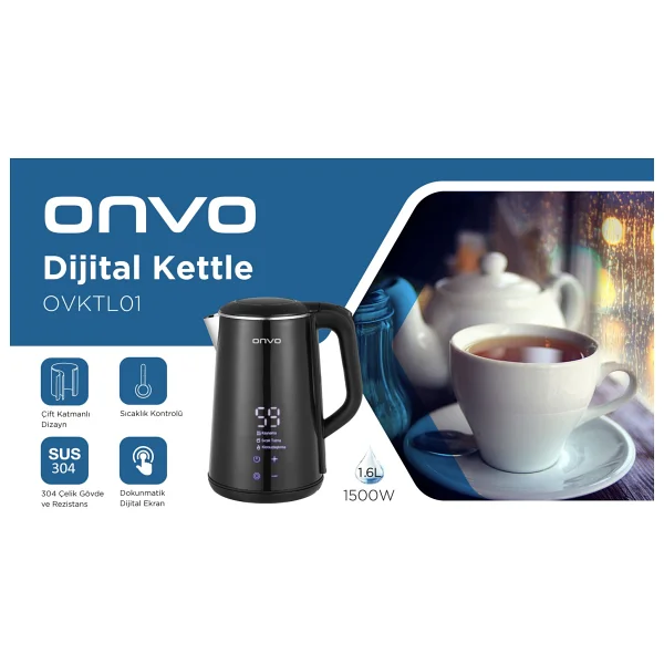 Onvo OVKTL01 1500 W Dijital Çelik Kettle - Görsel 2