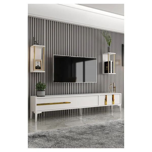 Givayo Mobilya Lukens Tv Unitesi Beyaz Gold 180 Cm - Görsel 4