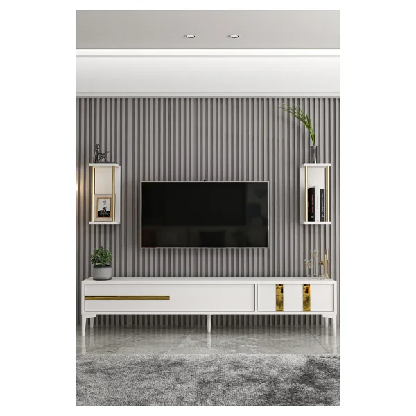 Givayo Mobilya Lukens Tv Unitesi Beyaz Gold 180 Cm - Görsel 2