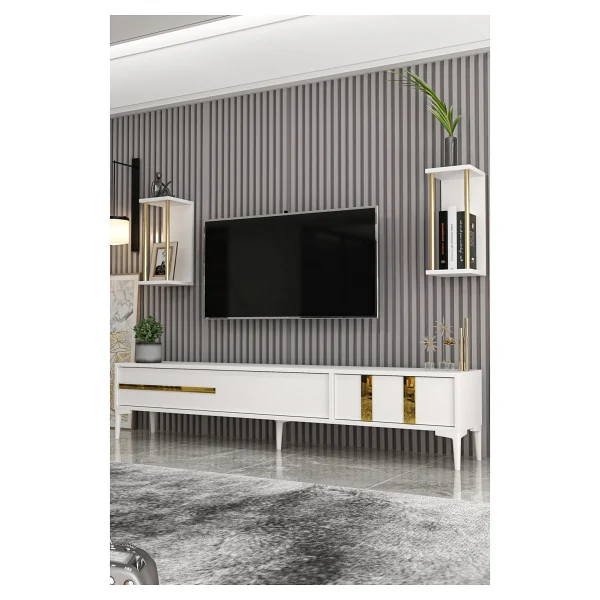 Givayo Mobilya Lukens Tv Unitesi Beyaz Gold 180 Cm - Görsel 3