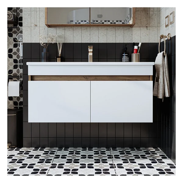 Roomart '' Lavabolu '' Atlantik-Beyaz Mat Mdf 100 cm Banyo Alt Dolabı - Beyaz - Görsel 7