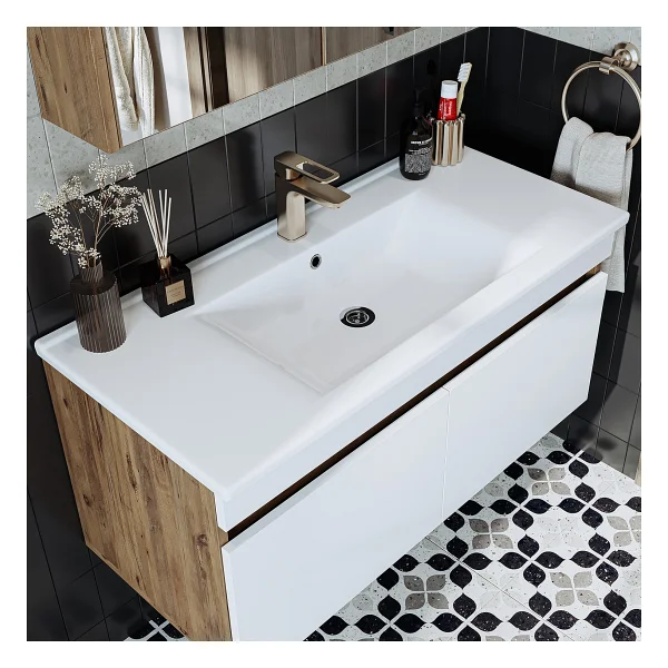 Roomart '' Lavabolu '' Atlantik-Beyaz Mat Mdf 100 cm Banyo Alt Dolabı - Beyaz - Görsel 3