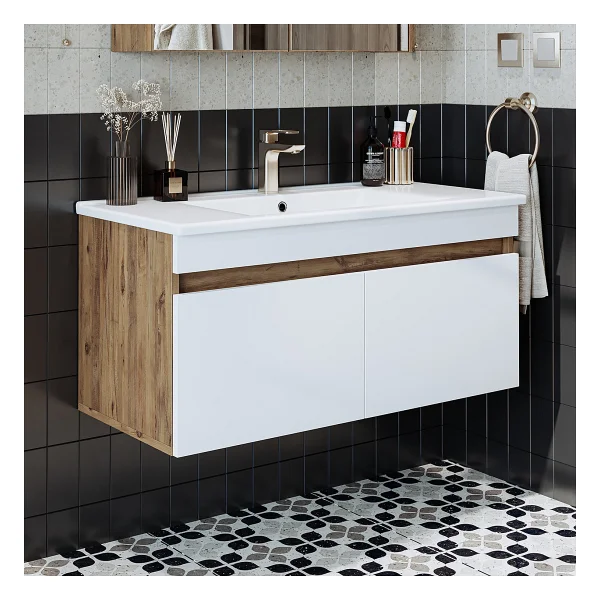 Roomart '' Lavabolu '' Atlantik-Beyaz Mat Mdf 100 cm Banyo Alt Dolabı - Beyaz - Görsel 5