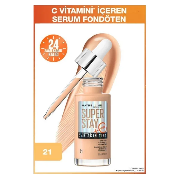 Maybelline New York Super Stay Skin Tint C Vitaminli 21 30 ml Serum Fondöten - Görsel 7