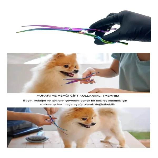 xolo Kavisli Rainbow Petshop Kuaför Kedi Köpek Evcil Hayvan Makası Saç Şekil Verme Makası Xlq510 - Görsel 3