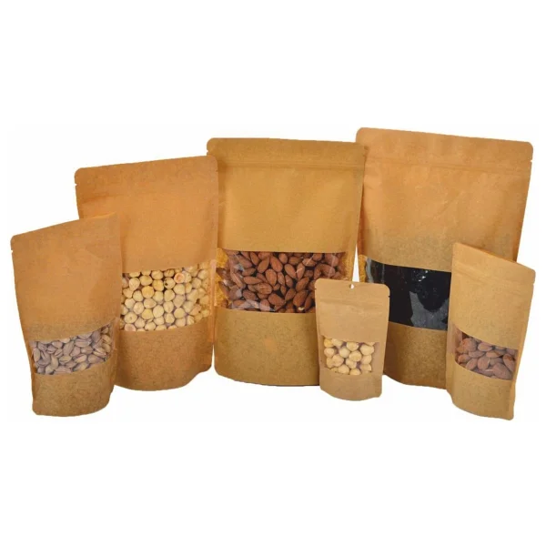 Doypack Pencereli Kraft Delikli Kilitli Kese Kağıdı - Orta Boy - 16X27X8 Cm. - 500 Gr. -20 Adetlik 10 Paket - Görsel 3