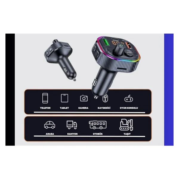 Cosmostech Car T86M Araç Fm Transmitter 5.0 Bluetooth Araç Kiti Hızlı 20W Şarj Qc3.0 Çift USB Mp3 Sd Kart Çakmaklık Girişli Oto Müzik Çalar - Görsel 2