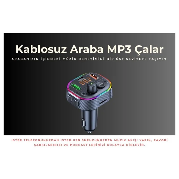Cosmostech Car T86M Araç Fm Transmitter 5.0 Bluetooth Araç Kiti Hızlı 20W Şarj Qc3.0 Çift USB Mp3 Sd Kart Çakmaklık Girişli Oto Müzik Çalar - Görsel 4