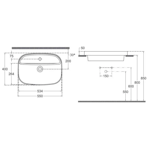 İsvea Infinity Inset 55 cm Antrasit Delikli Lavabo - Görsel 2