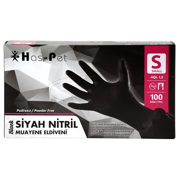 Has-Pet Pudrasız Siyah Nitril Küçük Boy (S) 100'lü Muayene Eldiveni - Görsel 2