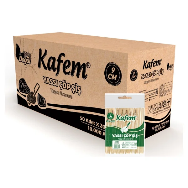Kafem Yassı Çöp Şiş - Sunum Kürdanı 9 cm 50 Li x 200 Paket (Koli) - Görsel 4