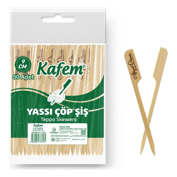 Kafem Yassı Çöp Şiş - Sunum Kürdanı 9 cm 50 Li x 200 Paket (Koli) - Görsel 2