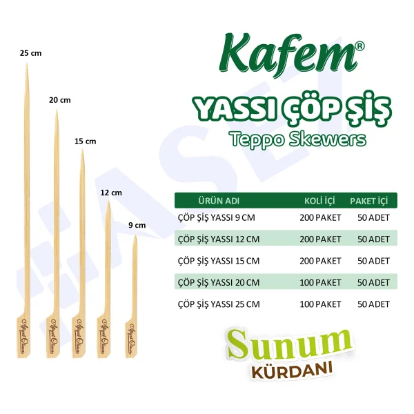 Kafem Yassı Çöp Şiş - Sunum Kürdanı 9 cm 50 Li x 200 Paket (Koli) - Görsel 3