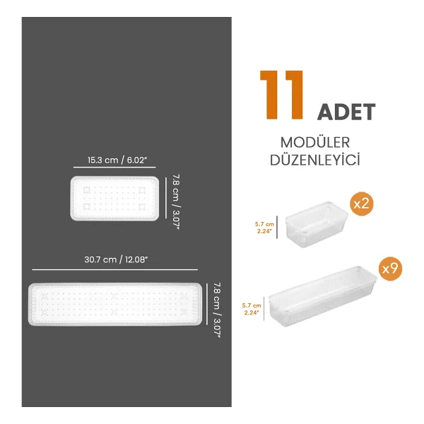 Meleni Home 11'li Modüler Set Kaşıklık Çekmece Içi Düzenleyici Çatal Kaşık Bıçak Düzenleme Organizeri Şeffaf - Görsel 3