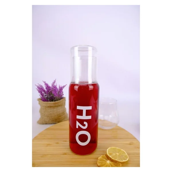 Digithome H2o Cam Kapaklı Başucu Su Ve Meşrubat Sürahisi Karaf Şişe 600 Ml Beyaz - H2o75760 C1-1-18 Renksiz - Görsel 2