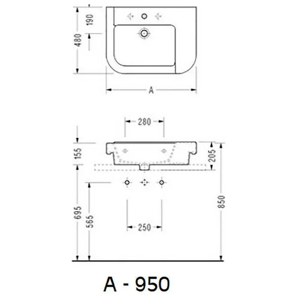 Serel 8936TDS000 Verda 48 X 95 cm Tezgah Üstü Lavabo - Görsel 4