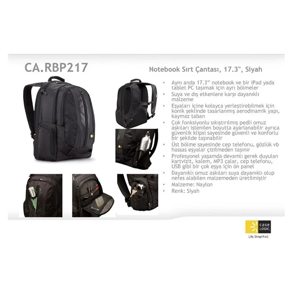 Case Logic CA.RBP217 17.3" Laptop Sırt Çantası - Görsel 3