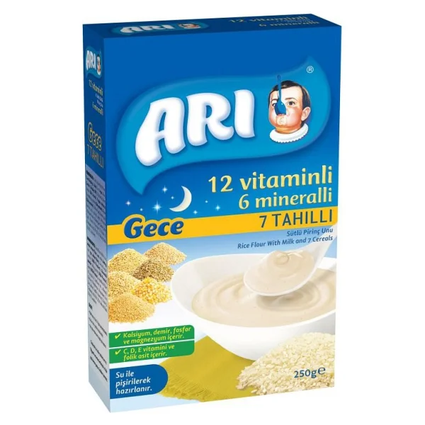 Arı Mama 12 Vitaminli 6 Mineralli 7 Tahıllı Gece Sütlü Pirinç Unu Kaşık Maması 250 gr 12 Adet - Görsel 2