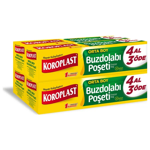 Koroplast Orta Boy Buzdolabı Poşeti 4Al3Öde, Orta Boy 120'li Buzdolabı Torbası, Sızdırmaz 30'lu Dolap Poşeti Meyve, Sebze, Yemek, Gıda Saklama Torbası - Görsel 4