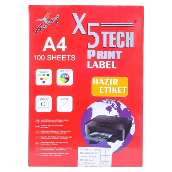 X5 Tech Print Label A4 100 Sheets 400 Labels 105 x 148,5 mm - Görsel 2