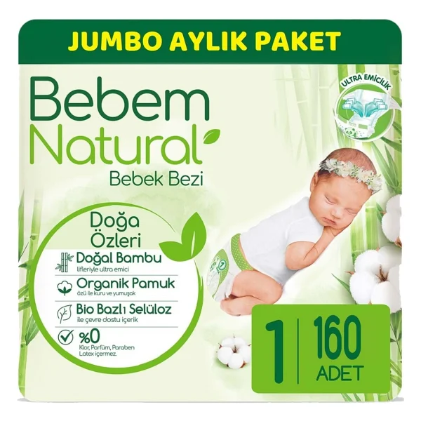 Bebem Natural 1 Numara Yenidoğan 160'lı Bebek Bezi - Görsel 6