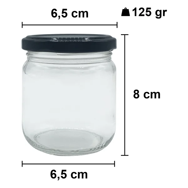 Afracam 210 ml Metal Siyah Konserve Kapaklı 210 Cc Şeffaf Cam Kavanoz 1 Adet - Görsel 2